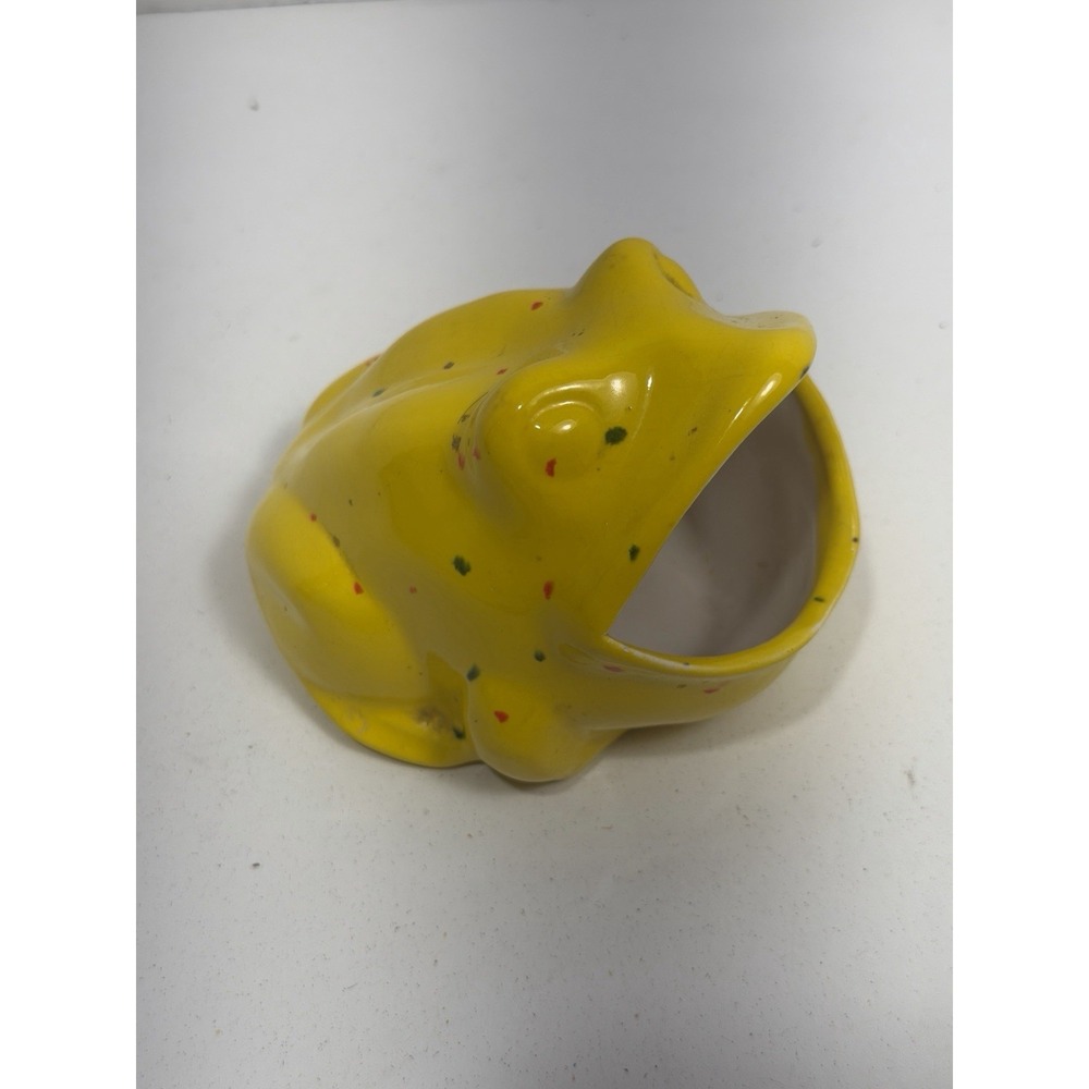 Vintage 1983 Ceramic Frog Sponge Holder Signed Frankie Prime Retro Yellow